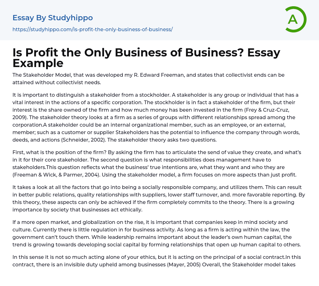 Is Profit the Only Business of Business? Essay Example