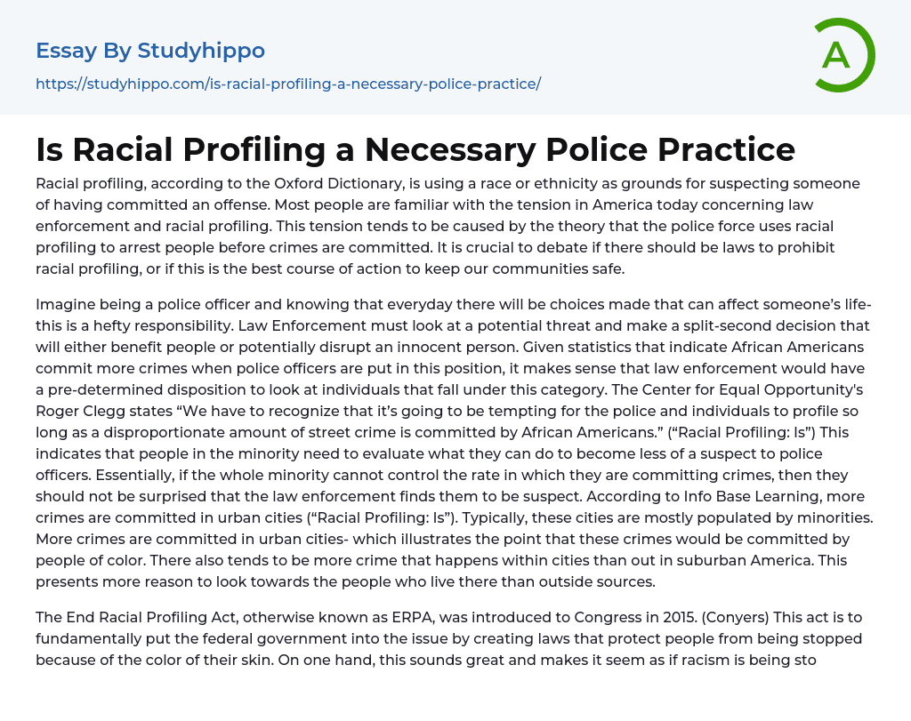 Is Racial Profiling a Necessary Police Practice Essay Example