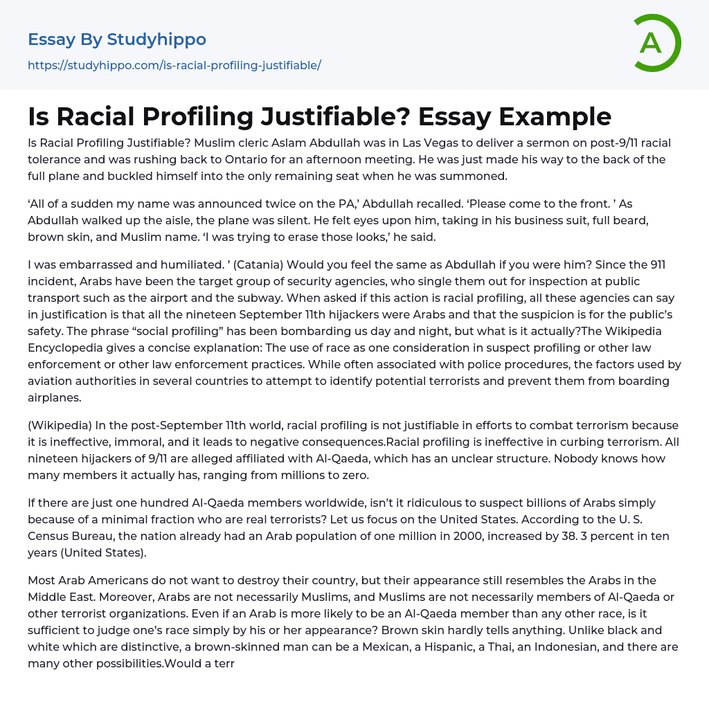 Is Racial Profiling Justifiable? Essay Example