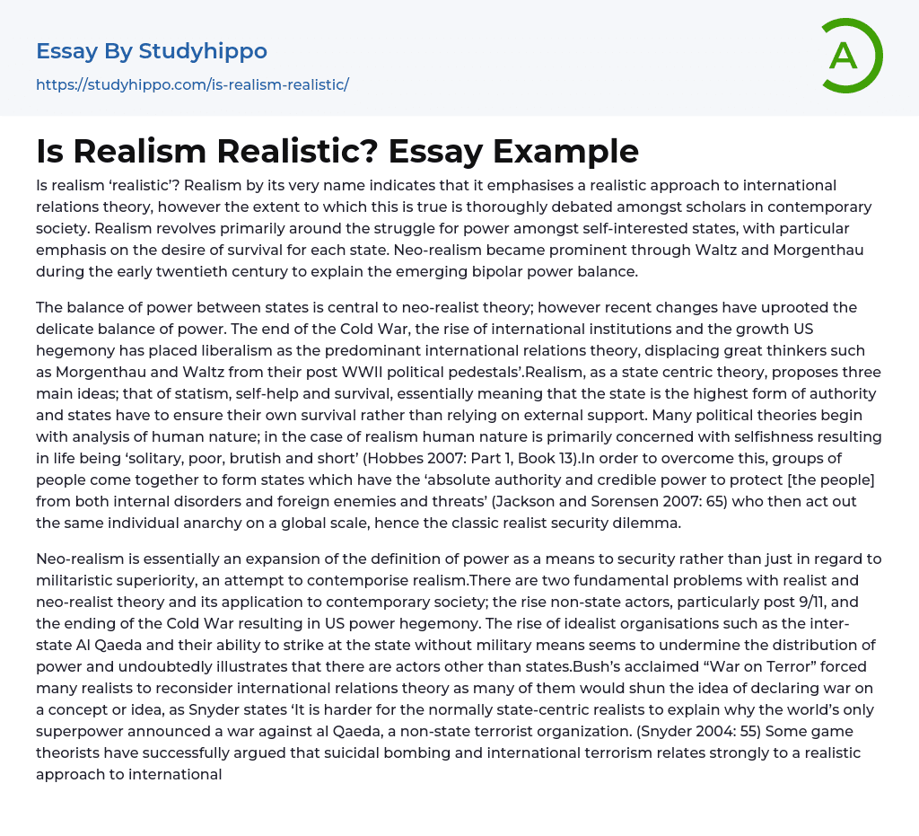 Is Realism Realistic? Essay Example