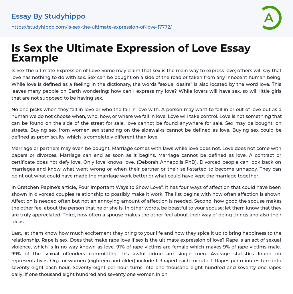 Is Sex the Ultimate Expression of Love Essay Example