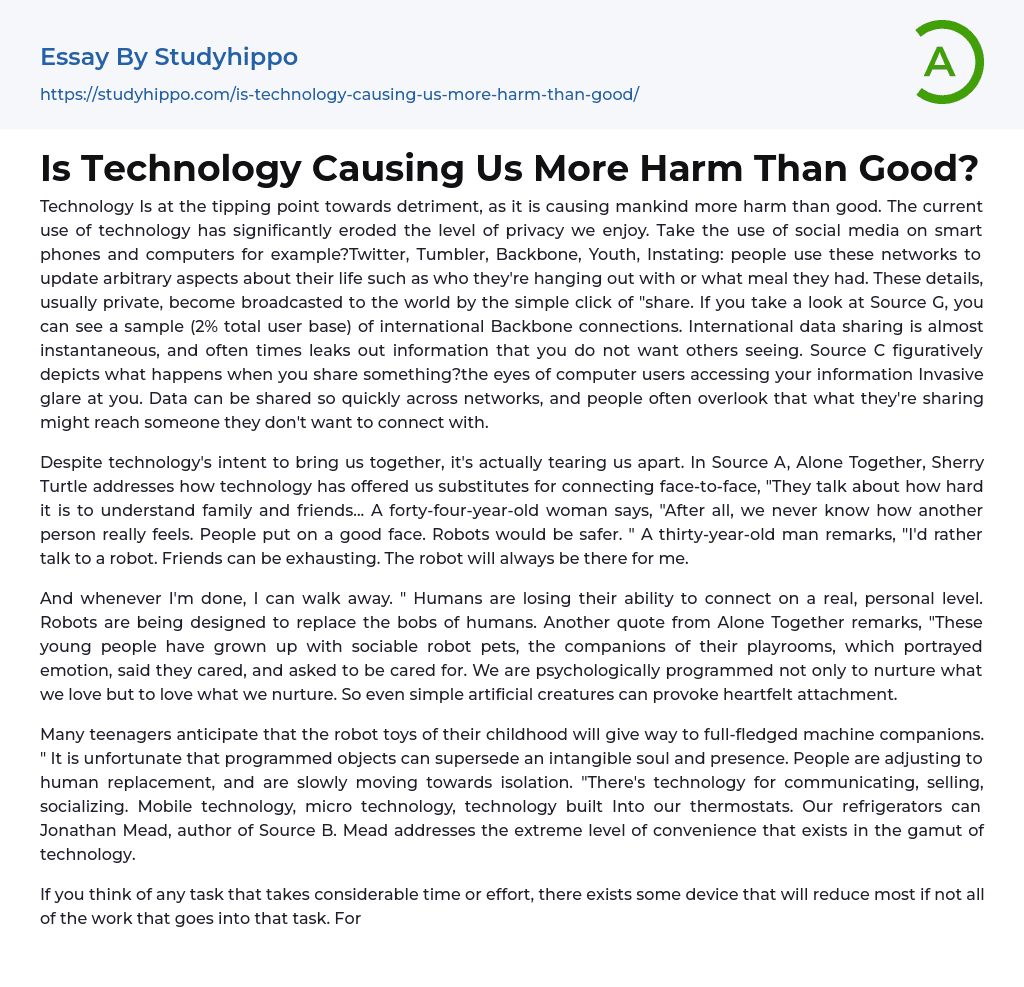 essay about how technology is bad