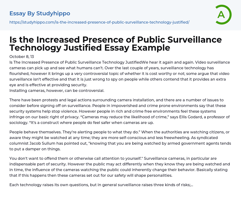 Is the Increased Presence of Public Surveillance Technology Justified Essay Example