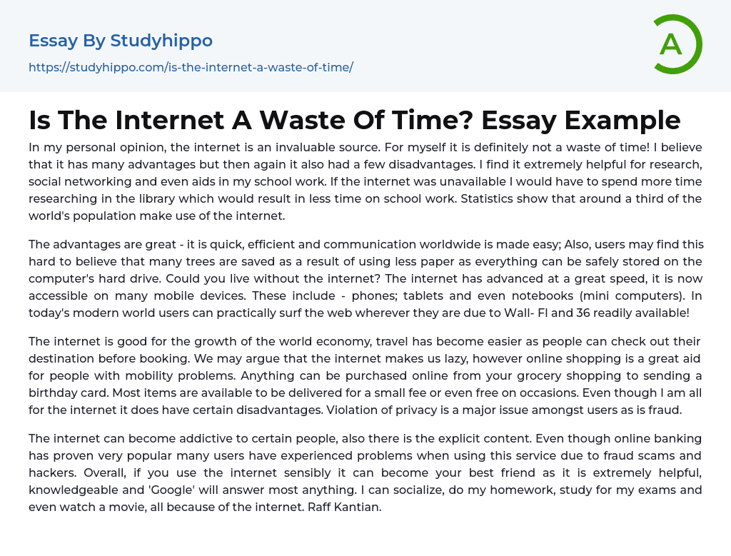 Is The Internet A Waste Of Time? Essay Example
