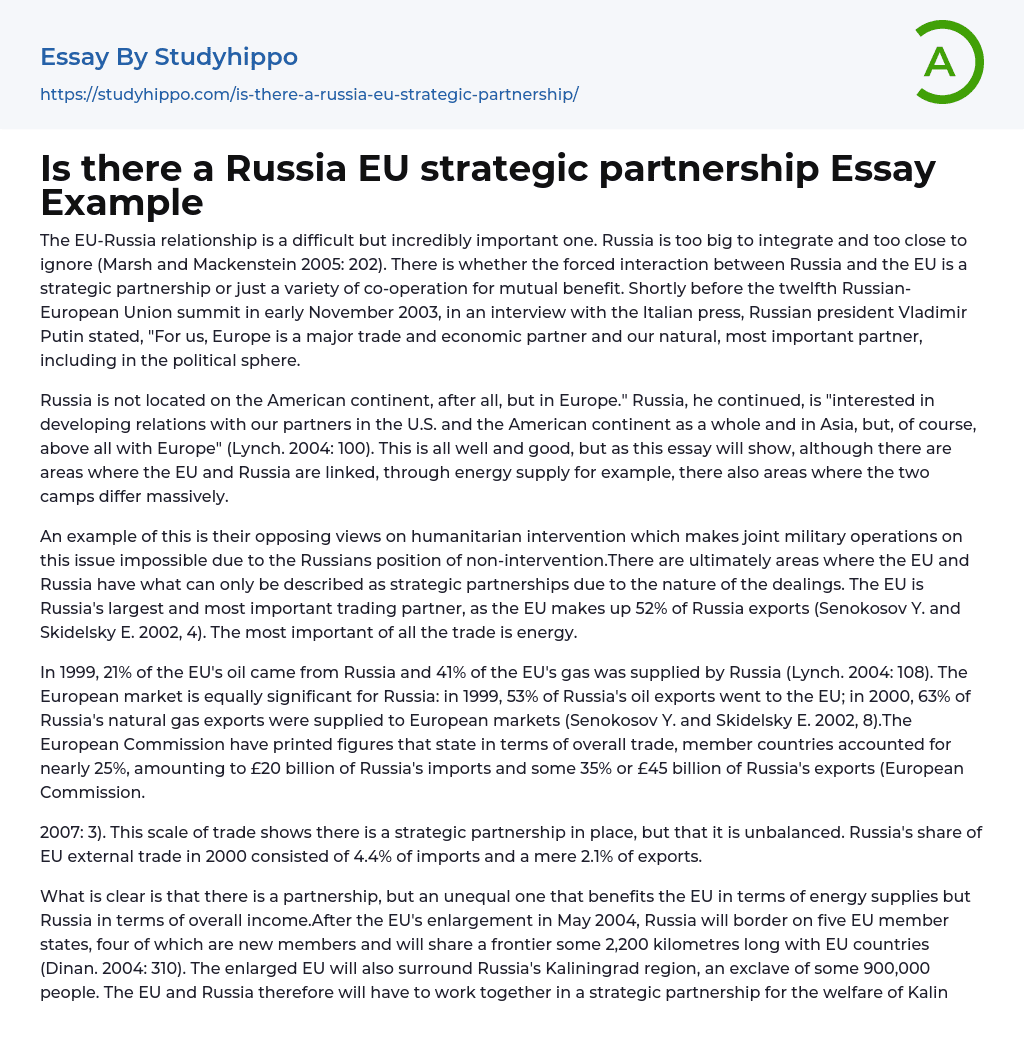 Is there a Russia EU strategic partnership Essay Example