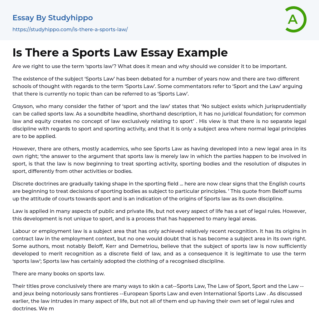 Is There a Sports Law Essay Example