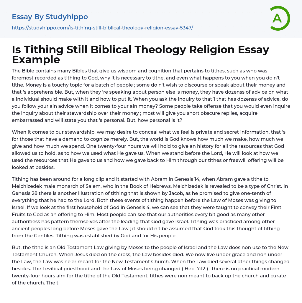 Is Tithing Still Biblical Theology Religion Essay Example