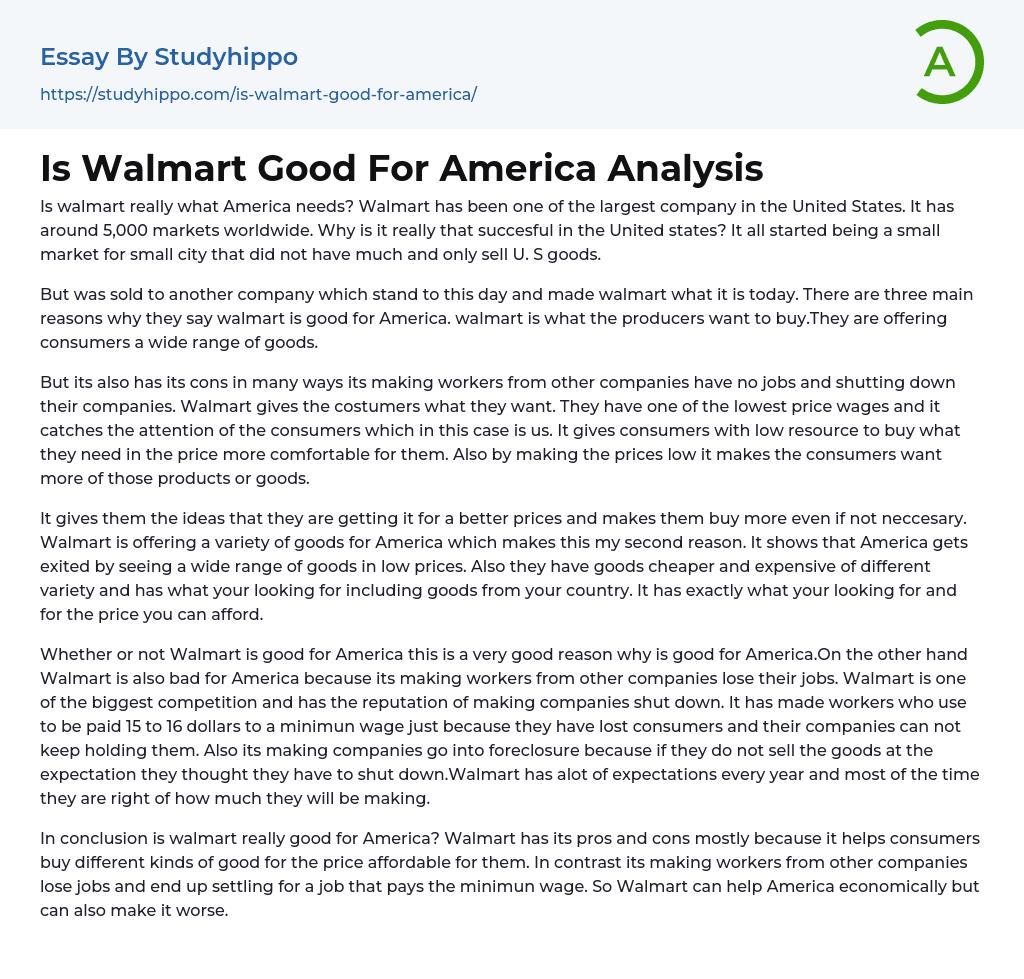 Is Walmart Good For America Analysis Essay Example