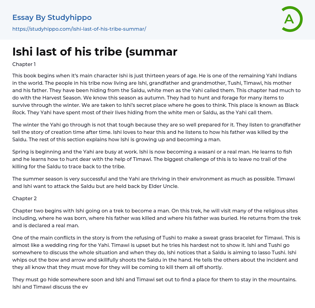 Ishi last of his tribe (summar Essay Example