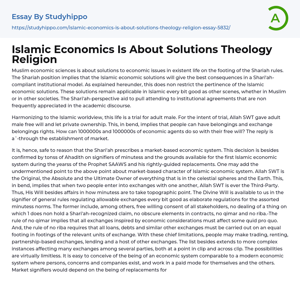 Islamic Economics Is About Solutions Theology Religion Essay Example