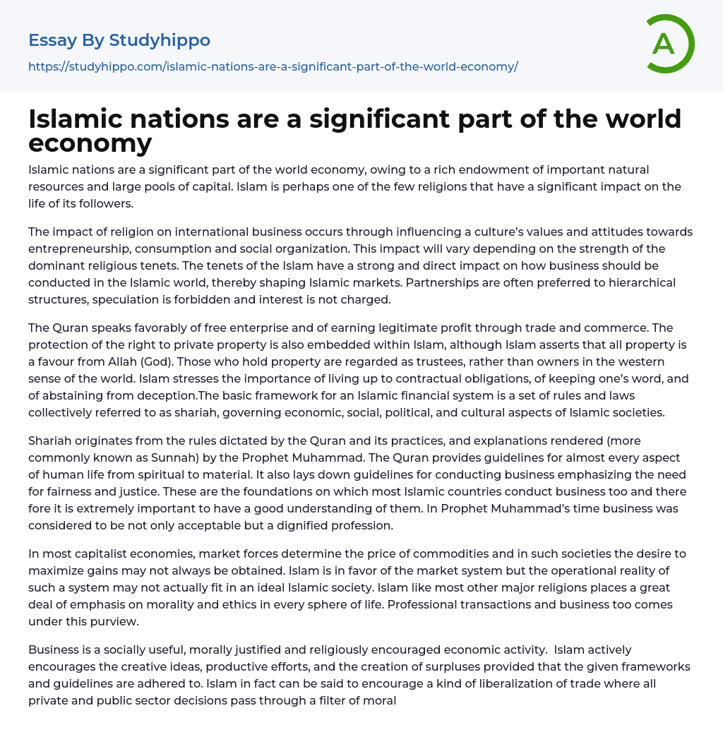 Islamic nations are a significant part of the world economy Essay Example