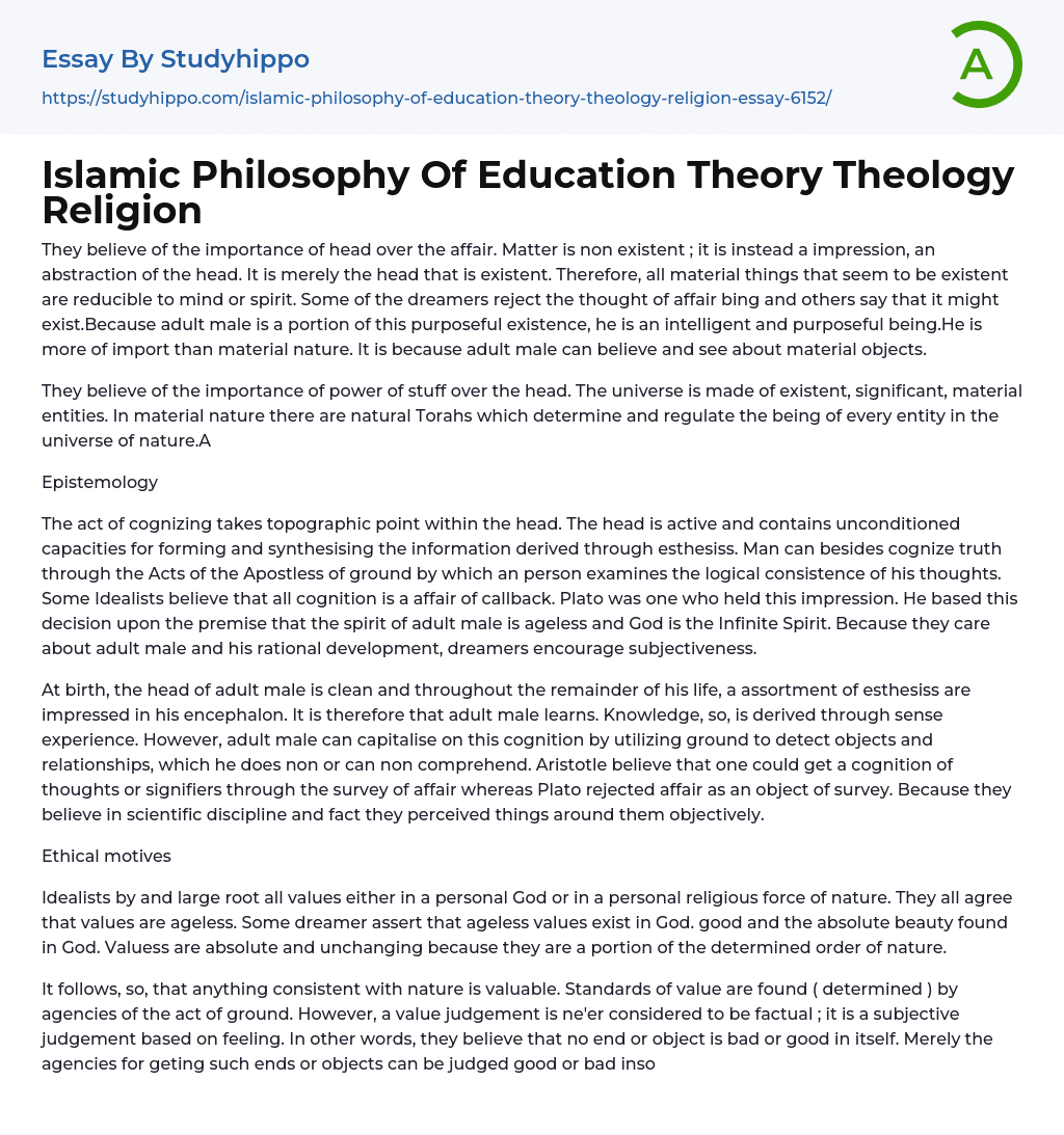 Islamic Philosophy Of Education Theory Theology Religion Essay Example