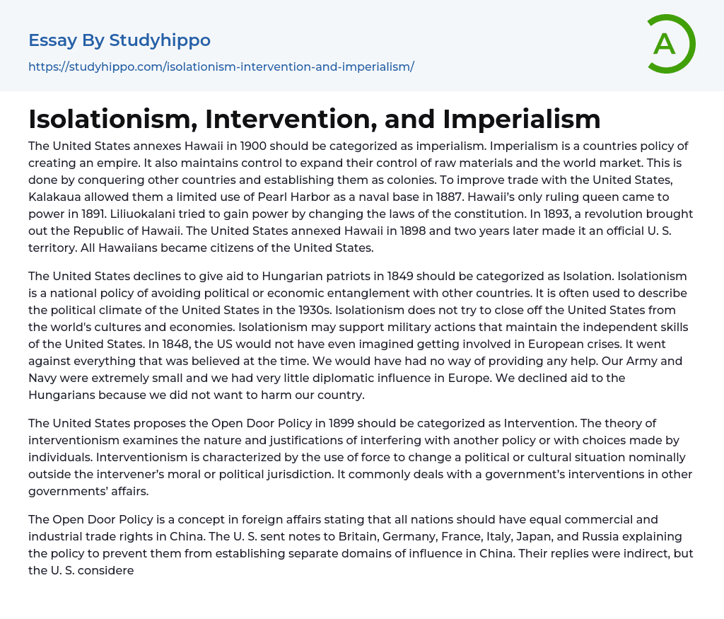 Isolationism Intervention And Imperialism Essay Example StudyHippo