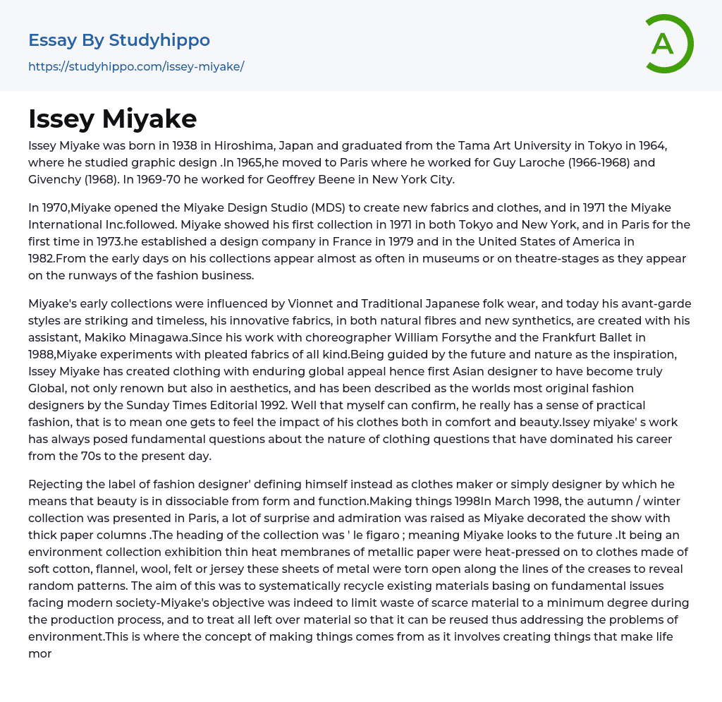 Issey Miyake Essay Example