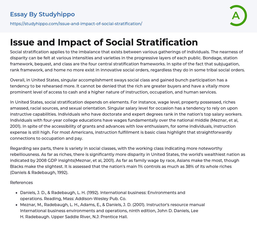 write an essay on social stratification