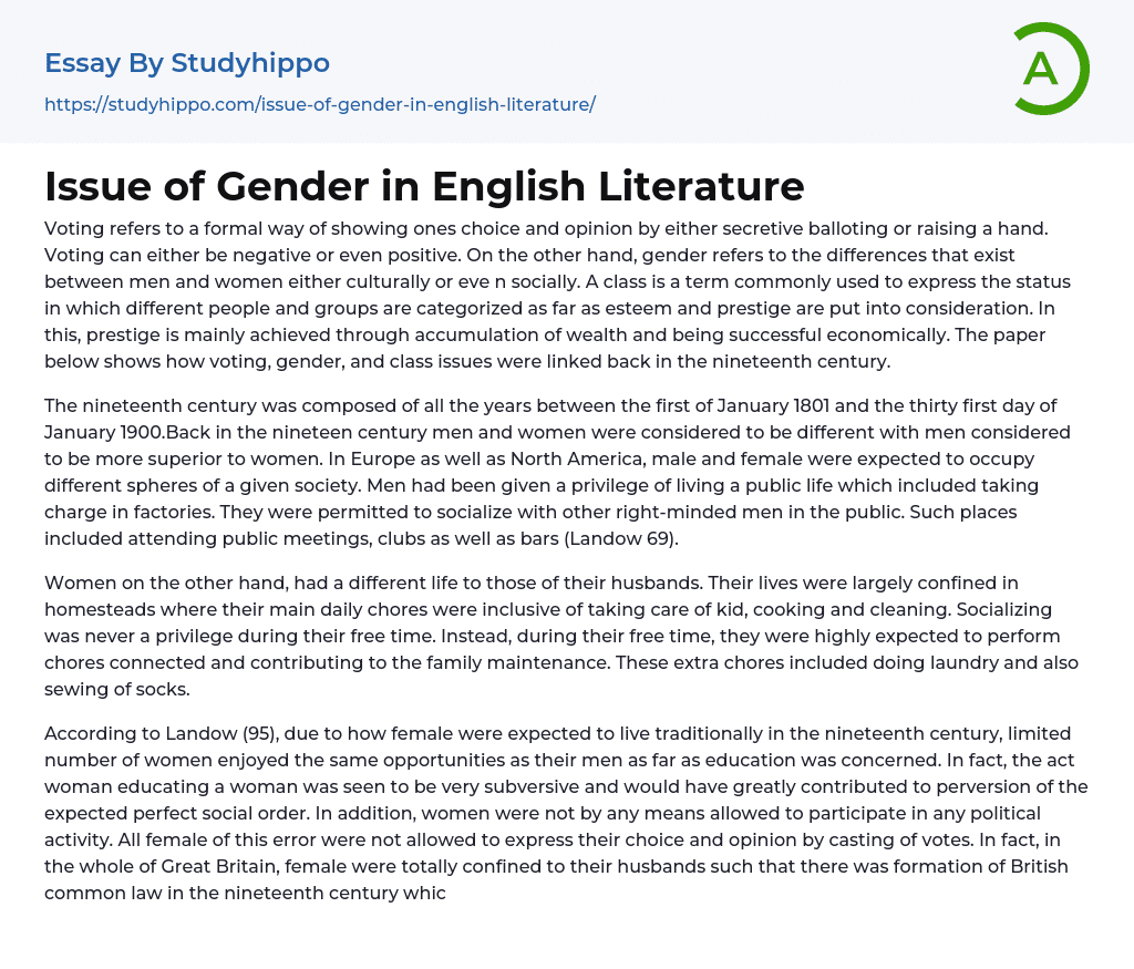 Issue of Gender in English Literature Essay Example