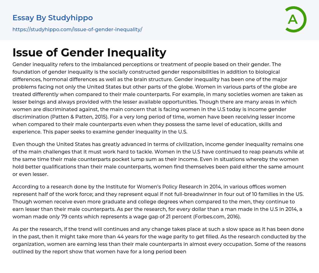 gender inequality essay 250 words