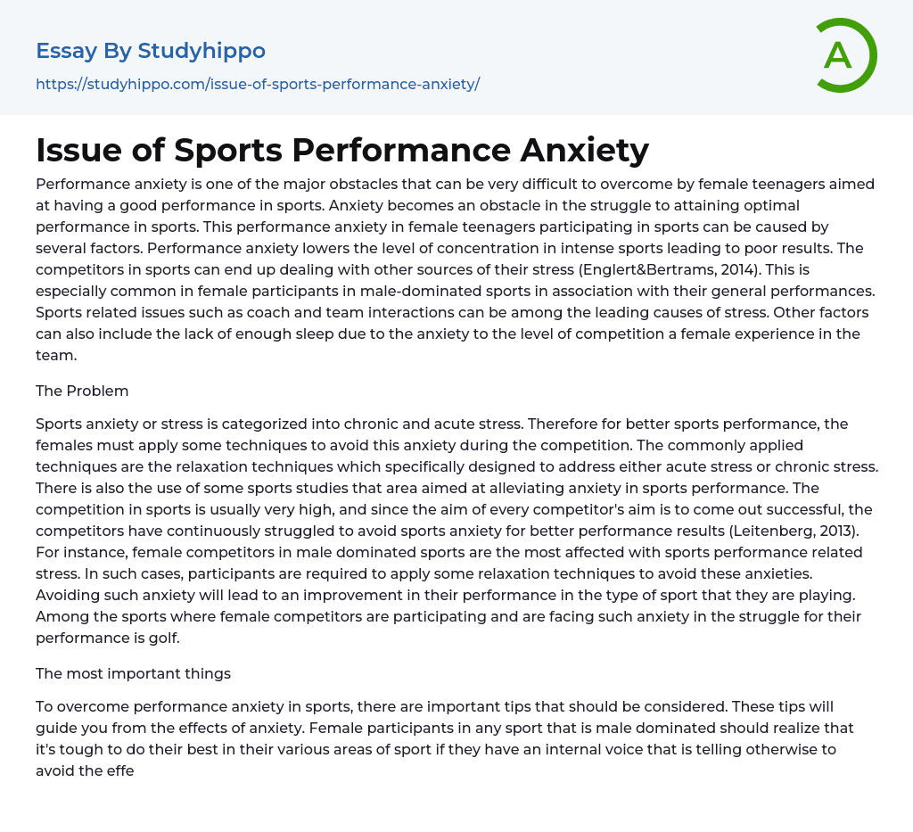 Issue of Sports Performance Anxiety Essay Example