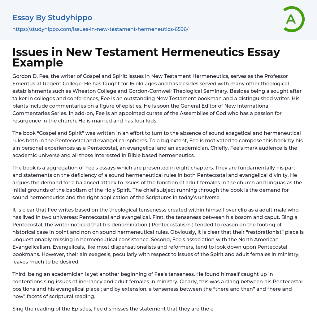 Issues in New Testament Hermeneutics Essay Example