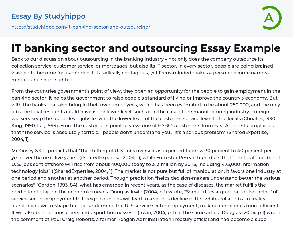 IT banking sector and outsourcing Essay Example