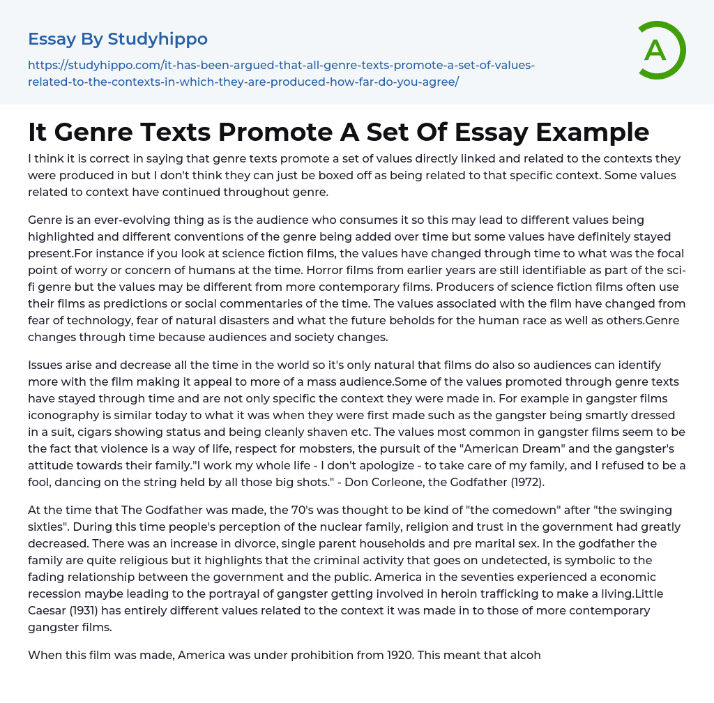 It Genre Texts Promote A Set Of Essay Example