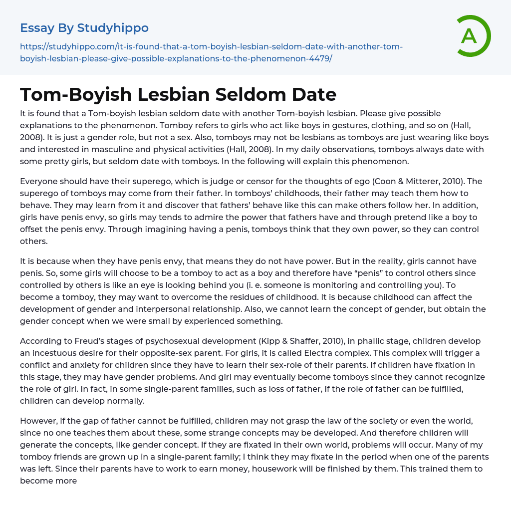 Tom-Boyish Lesbian Seldom Date Essay Example