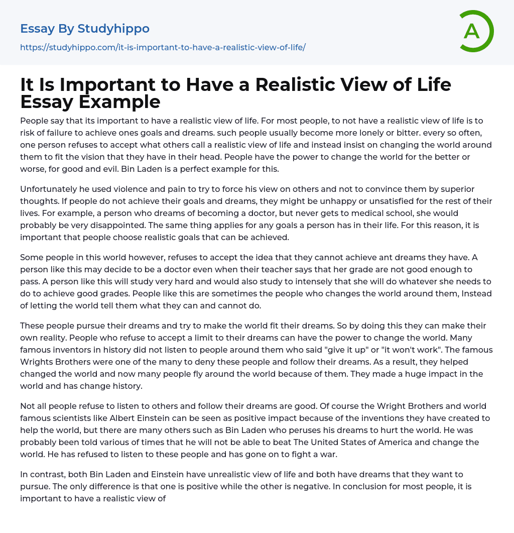 It Is Important to Have a Realistic View of Life Essay Example