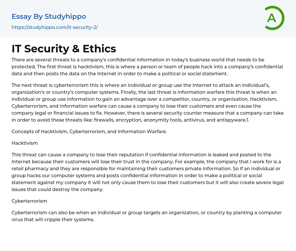 IT Security & Ethics Essay Example