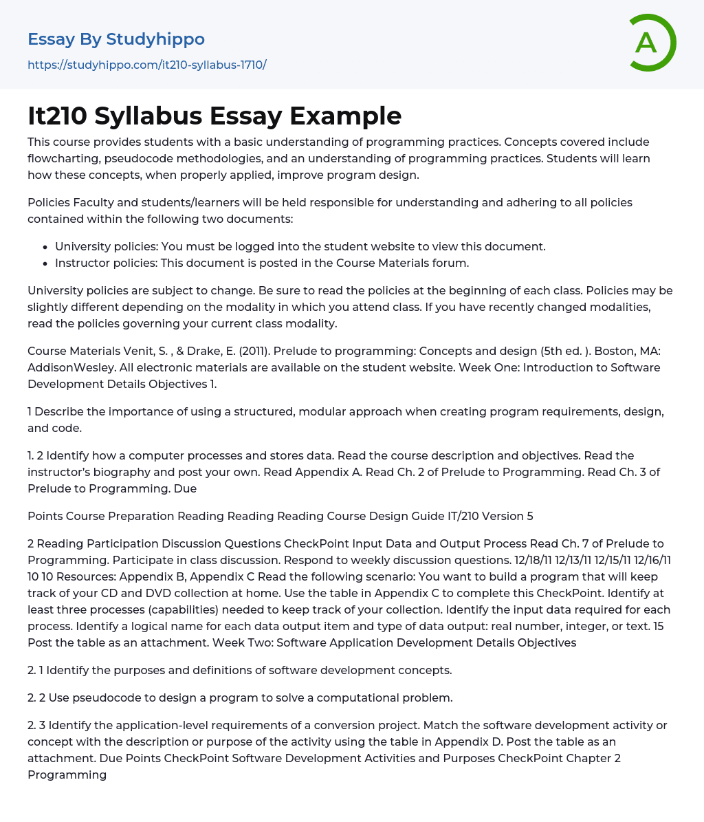 It210 Syllabus Essay Example