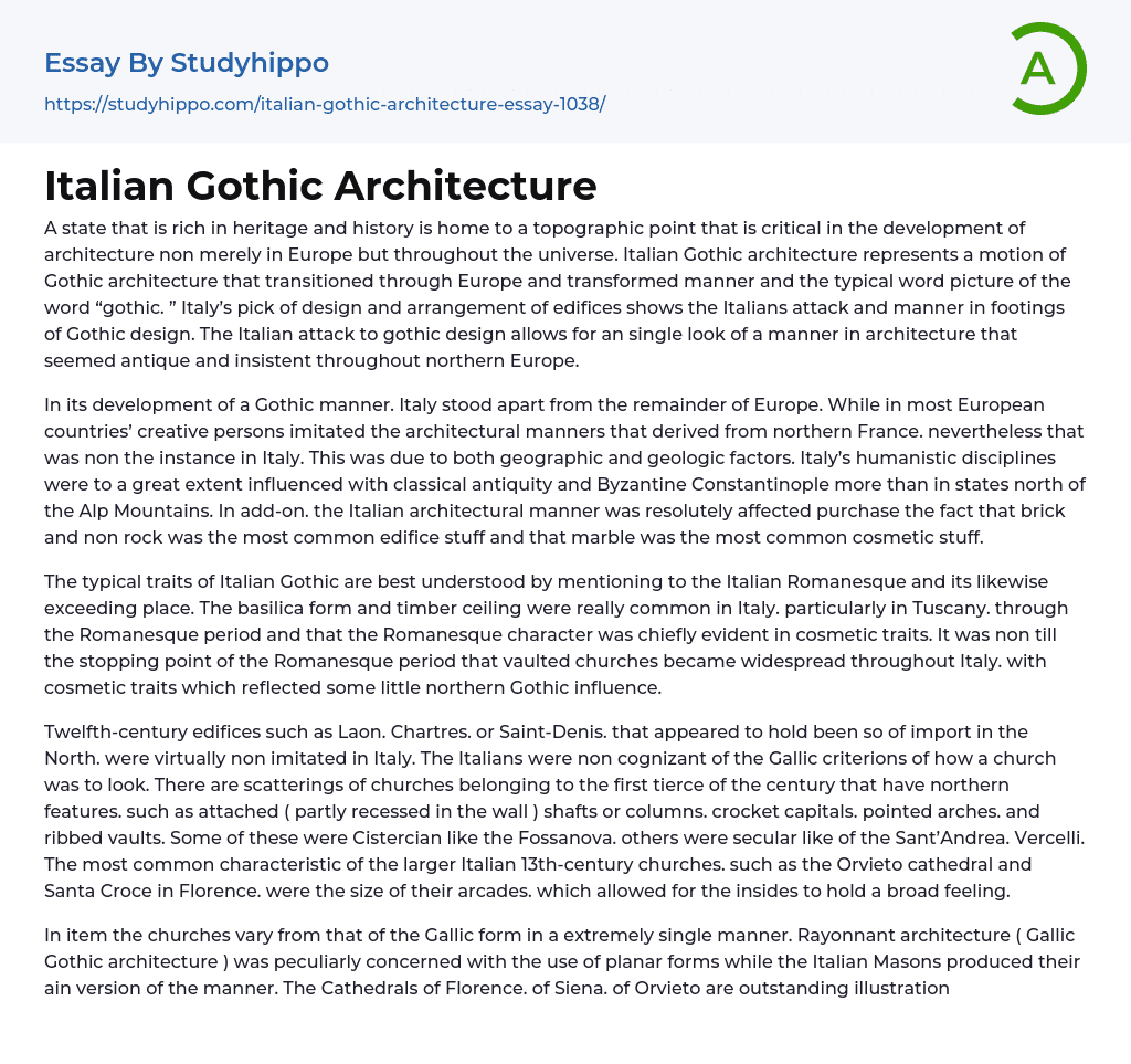 Italian Gothic Architecture Essay Example