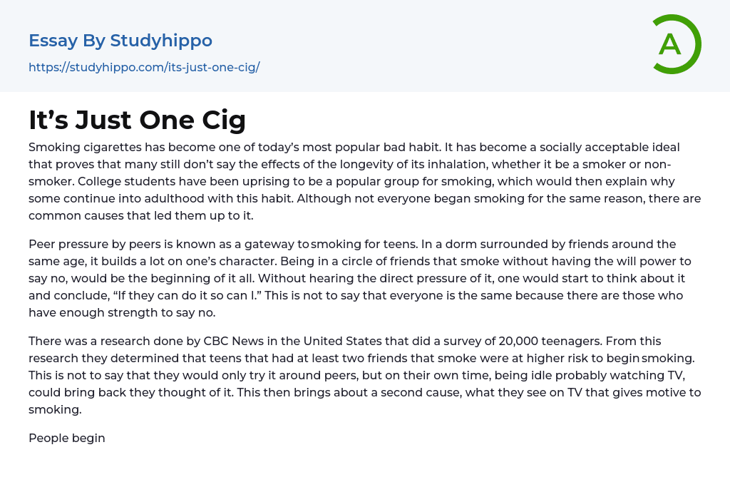 It’s Just One Cig Essay Example