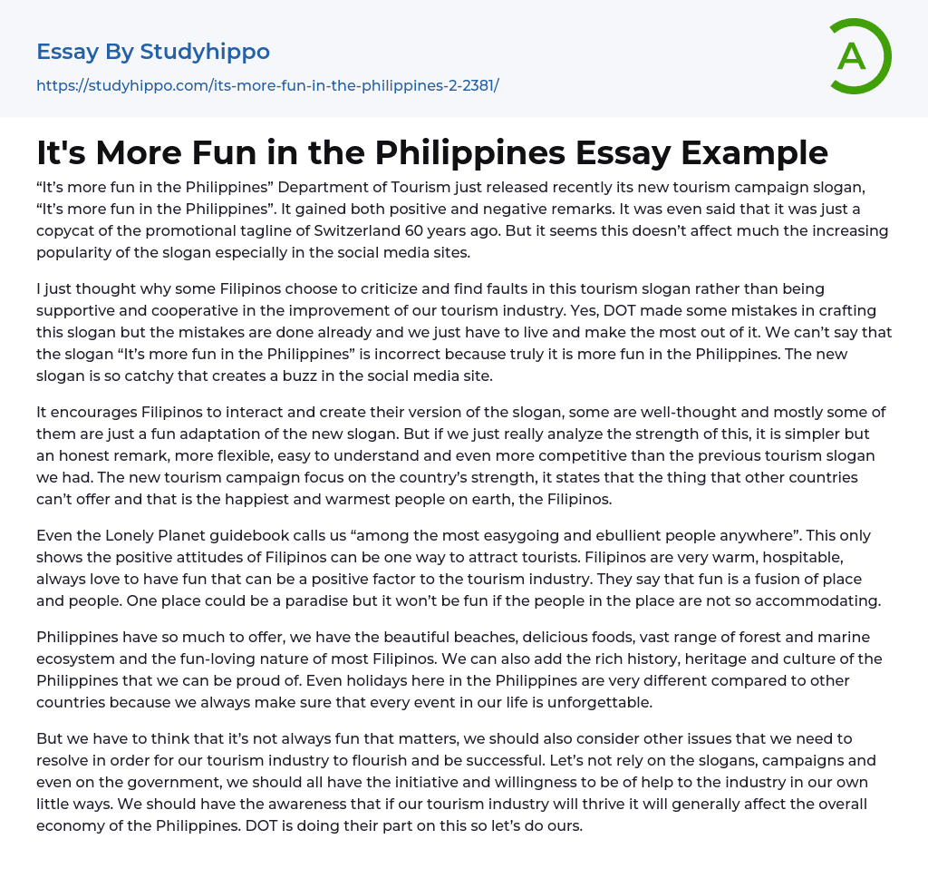 It’s More Fun in the Philippines Essay Example