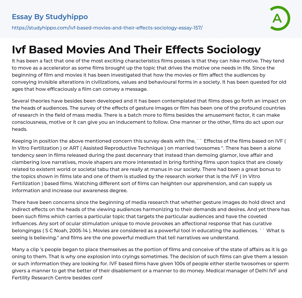 Ivf Based Movies And Their Effects Sociology Essay Example