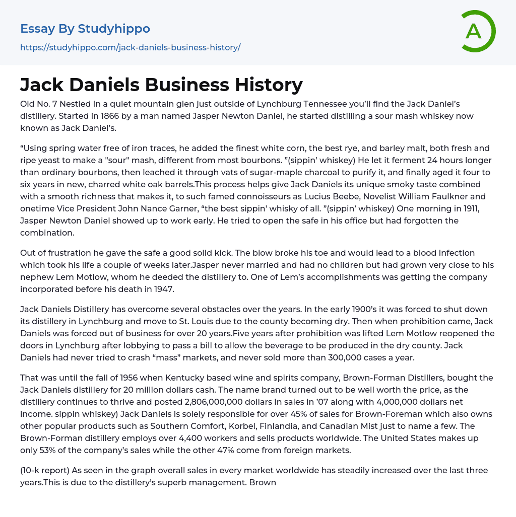 Jack Daniels Business History Essay Example