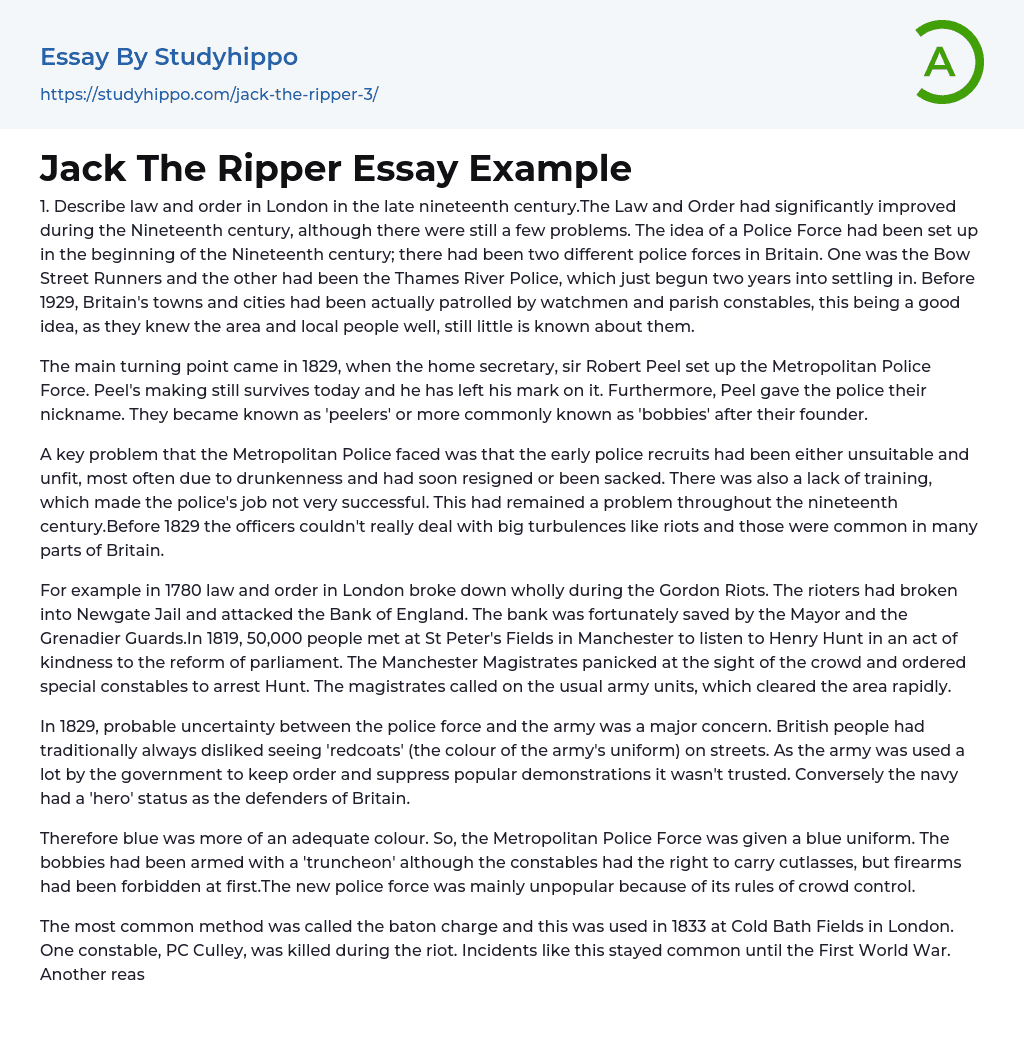 Jack The Ripper Essay Example