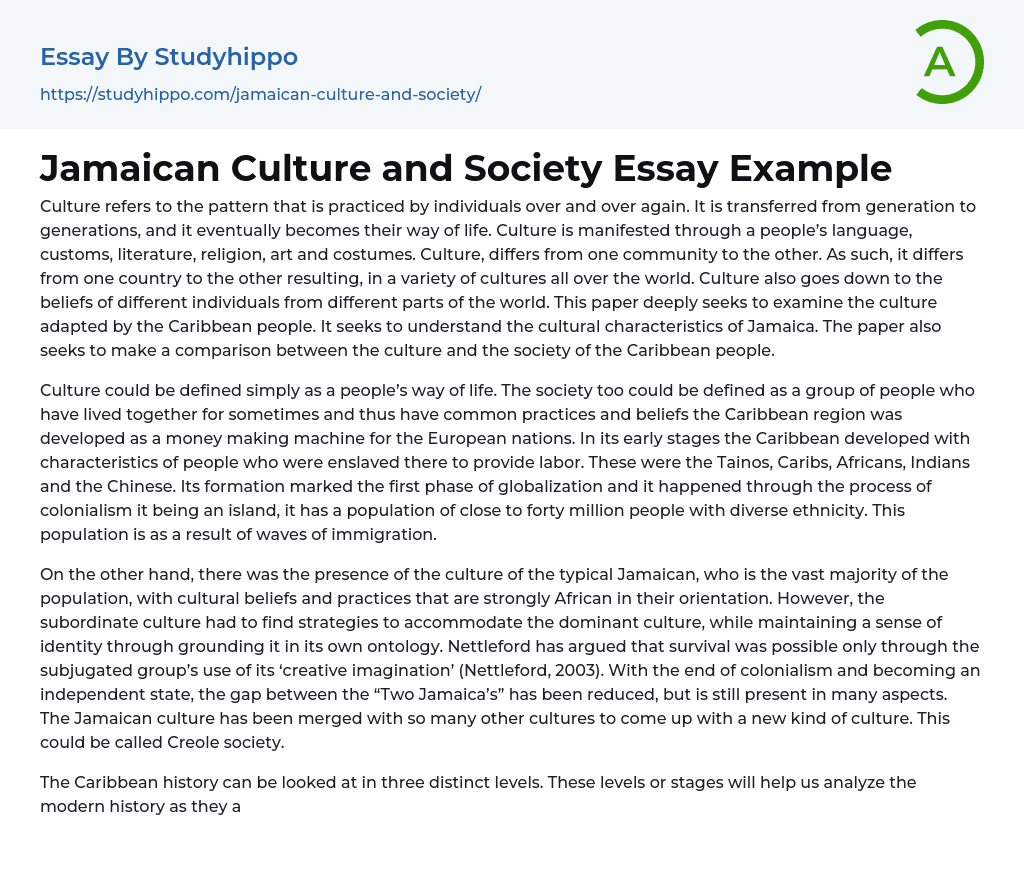 Jamaican Culture and Society Essay Example