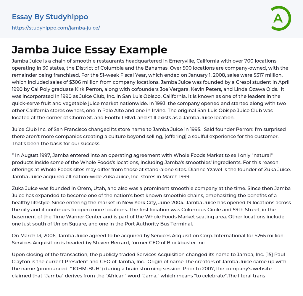 Jamba Juice Essay Example