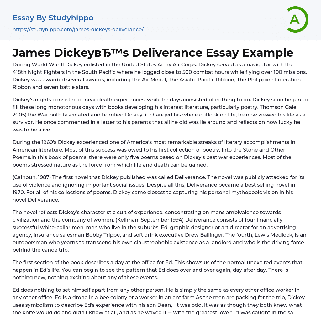 James Dickey’s Deliverance Essay Example