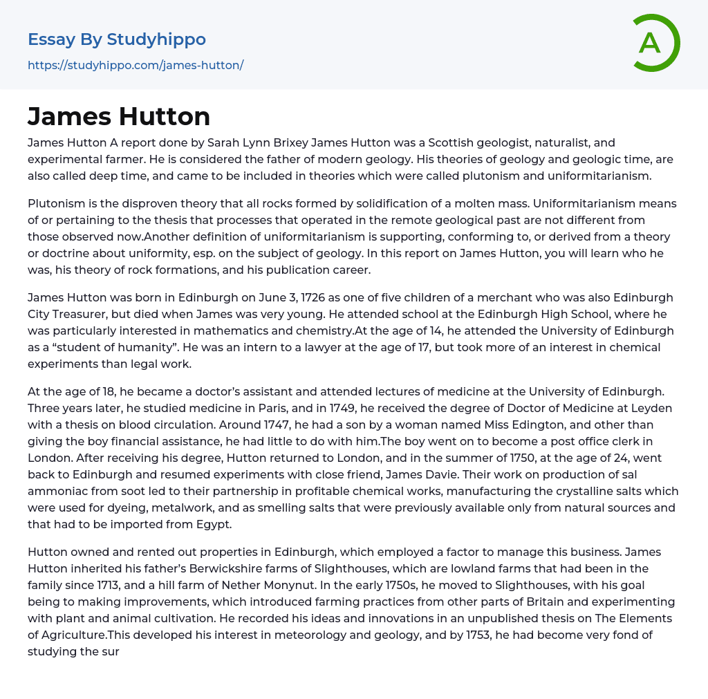 James Hutton Essay Example