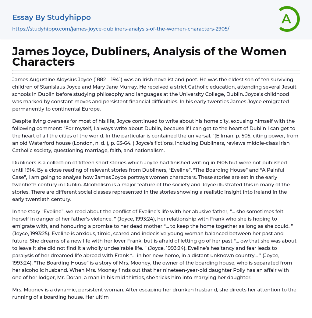 James Joyce, Dubliners, Analysis of the Women Characters Essay Example