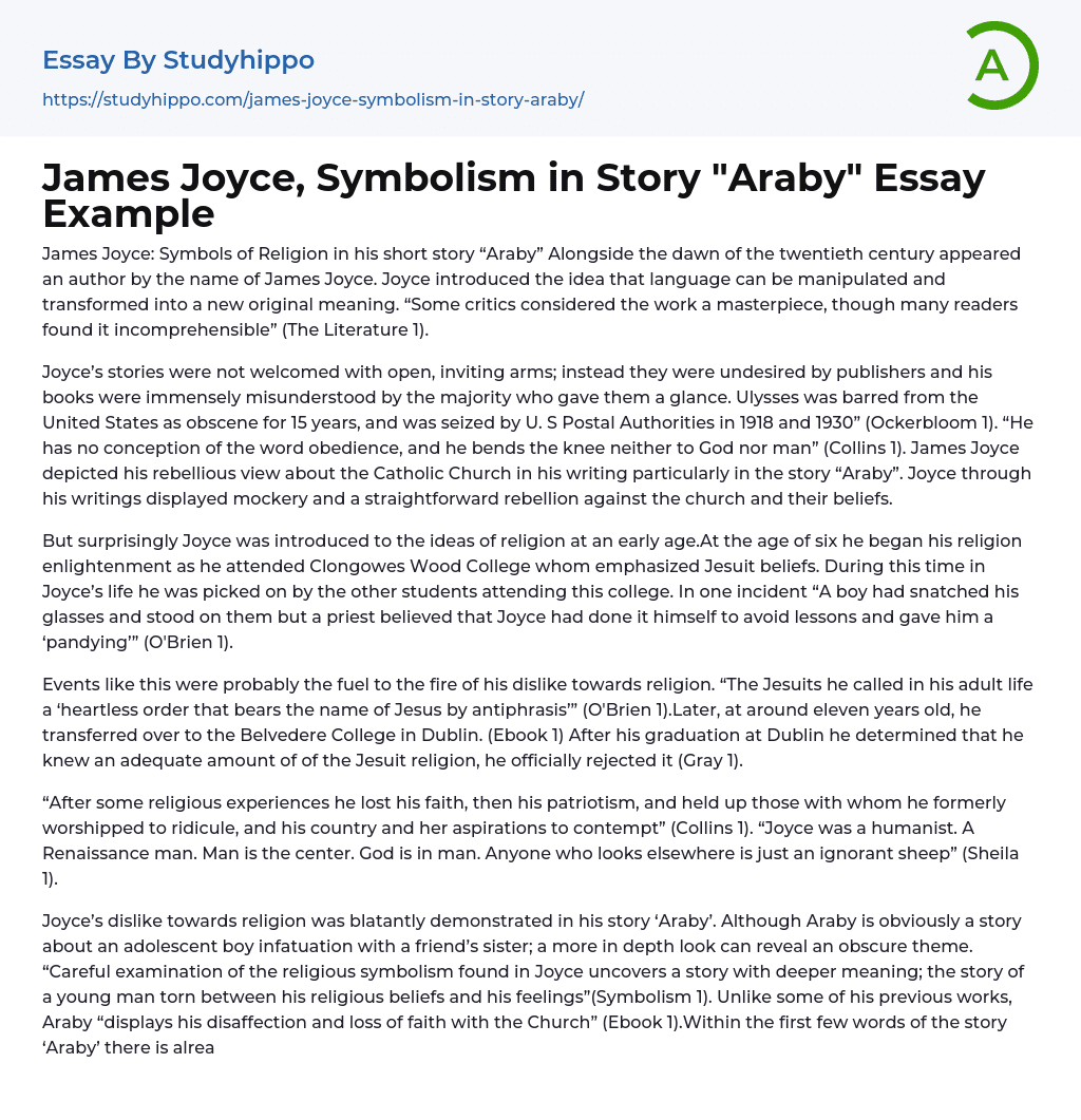 James Joyce, Symbolism in Story “Araby” Essay Example