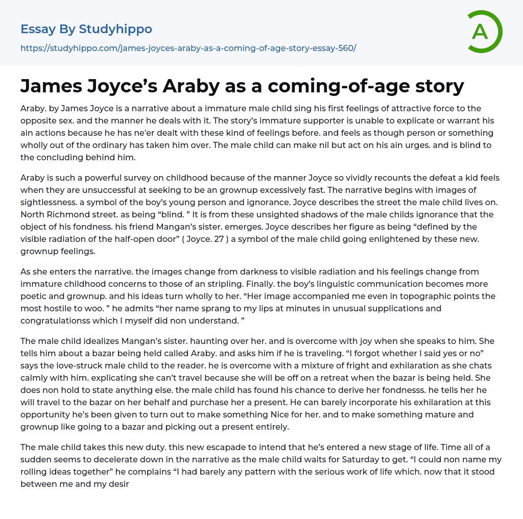 James Joyce’s Araby as a coming-of-age story Essay Example