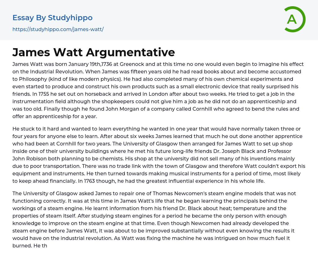 James Watt Argumentative Essay Example