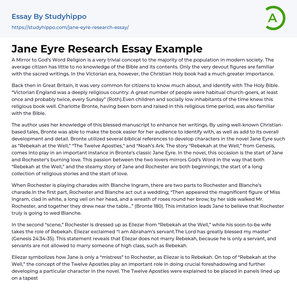 Jane Eyre Research Essay Example