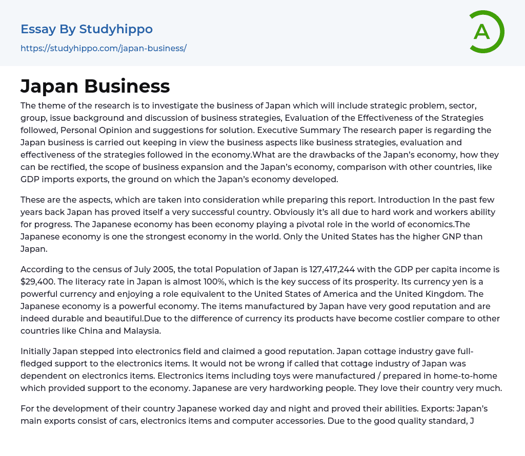 Japan Business Essay Example