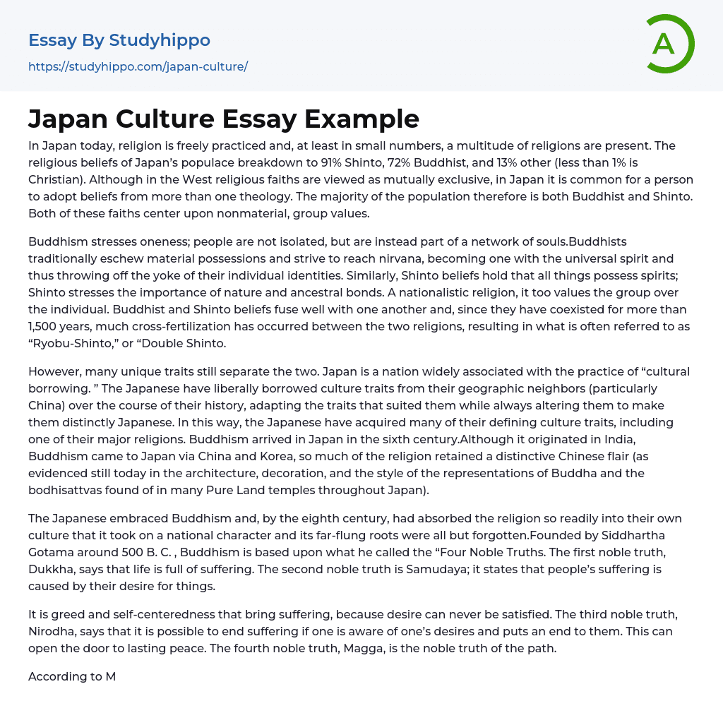 Japan Culture Essay Example