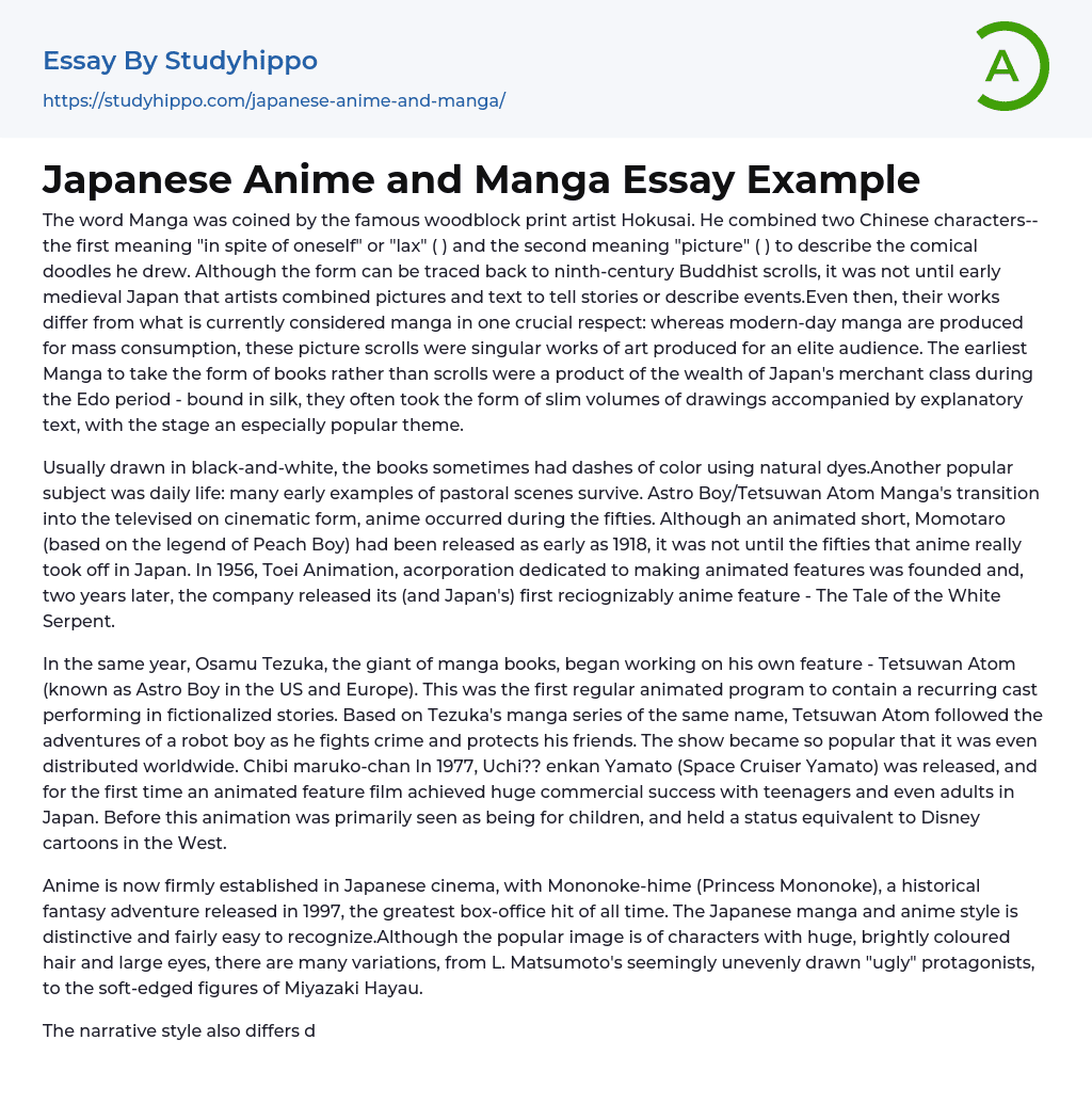 Japanese Anime and Manga Essay Example