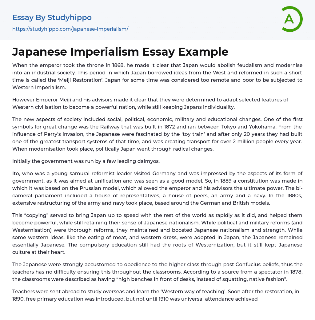 Japanese Imperialism Essay Example