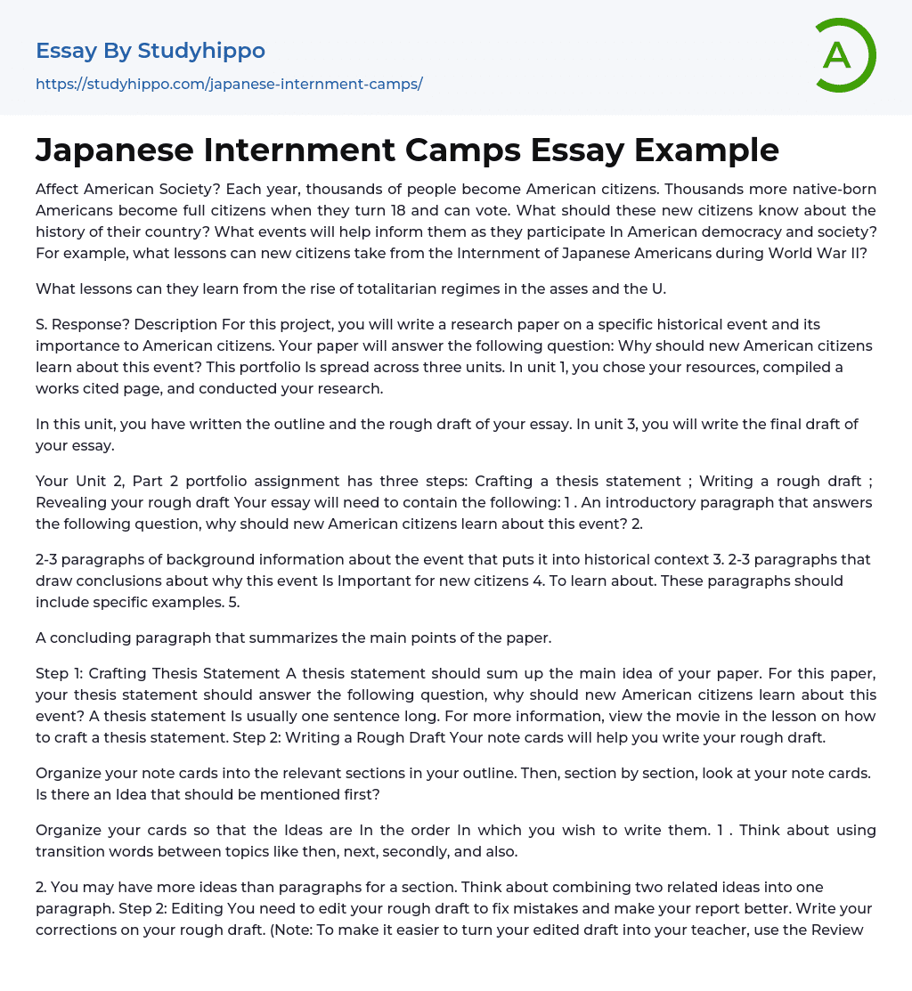 Japanese Internment Camps Essay Example