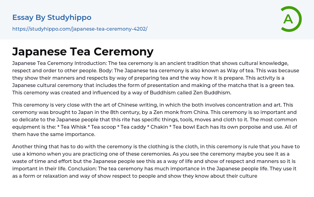 Japanese Tea Ceremony Essay Example